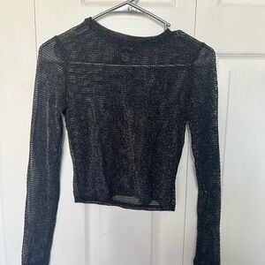 Chic Black Mesh Long Sleeve Top